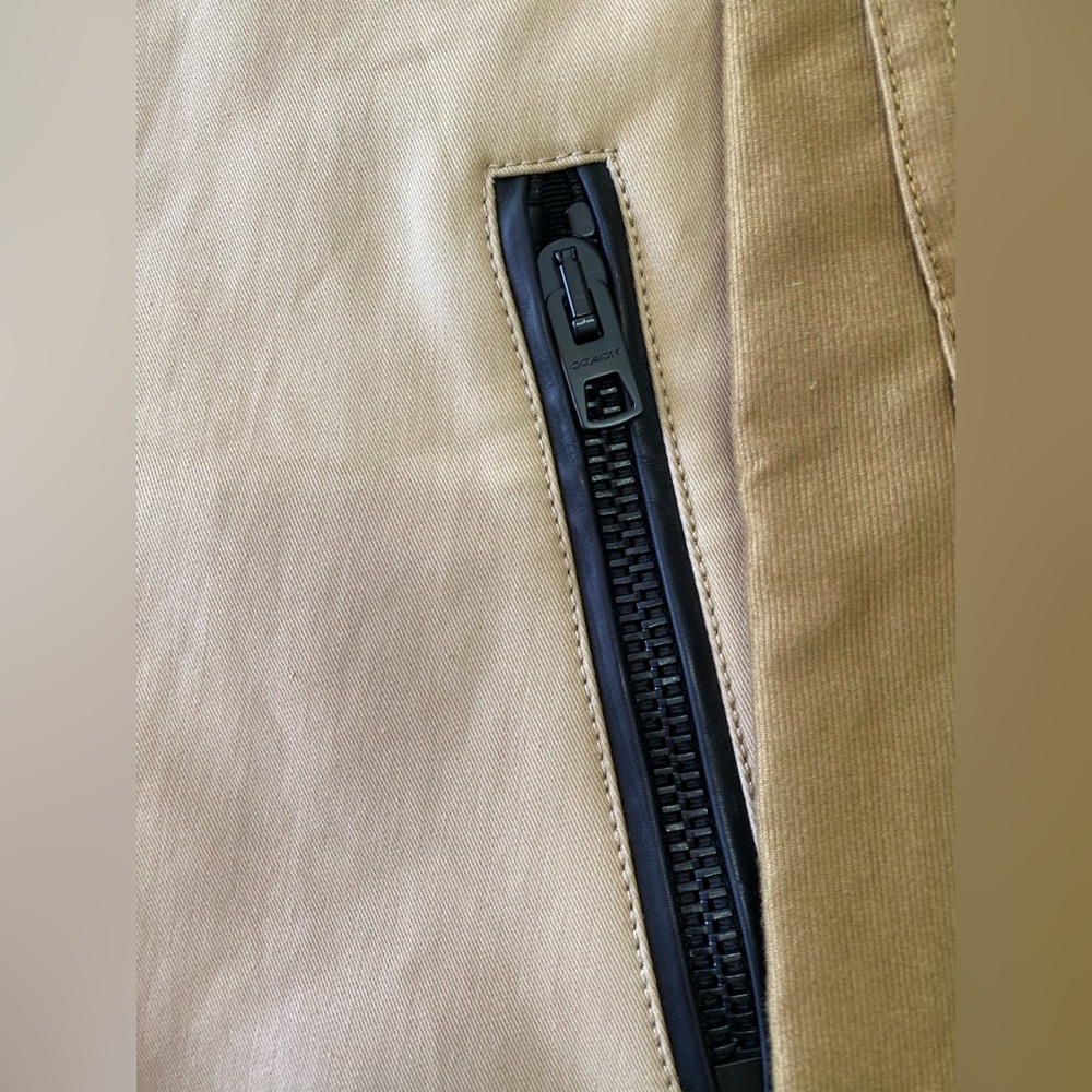 Coach Outlet Tan Black Trim Moto Style Utility Zip Front Jacket Luxury Casual XS - Picture 4 of 13